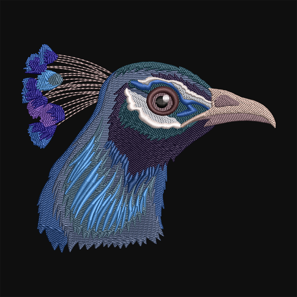 Digitized embroidery design blue peacock