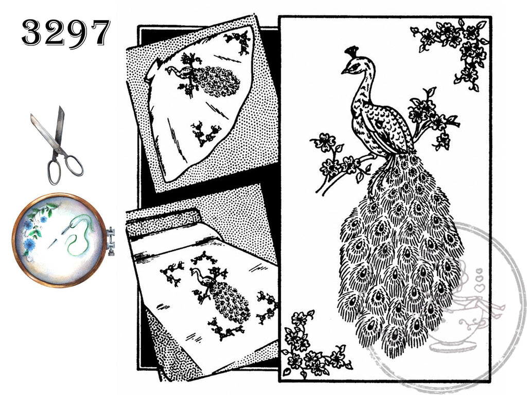 Aunt marthas large peacock design transfer patterns hot iron â the vintage teacup