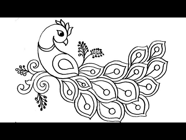 How to draw peacock design and beautiful feather drawing hand embroidery