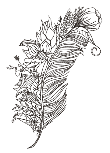 Floral peacock feather outline embroidery design
