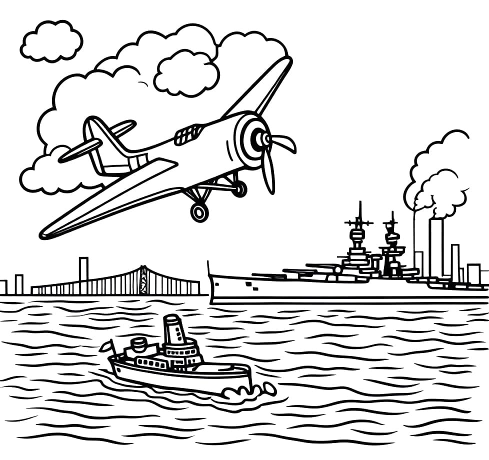 Simple pearl harbor image coloring page