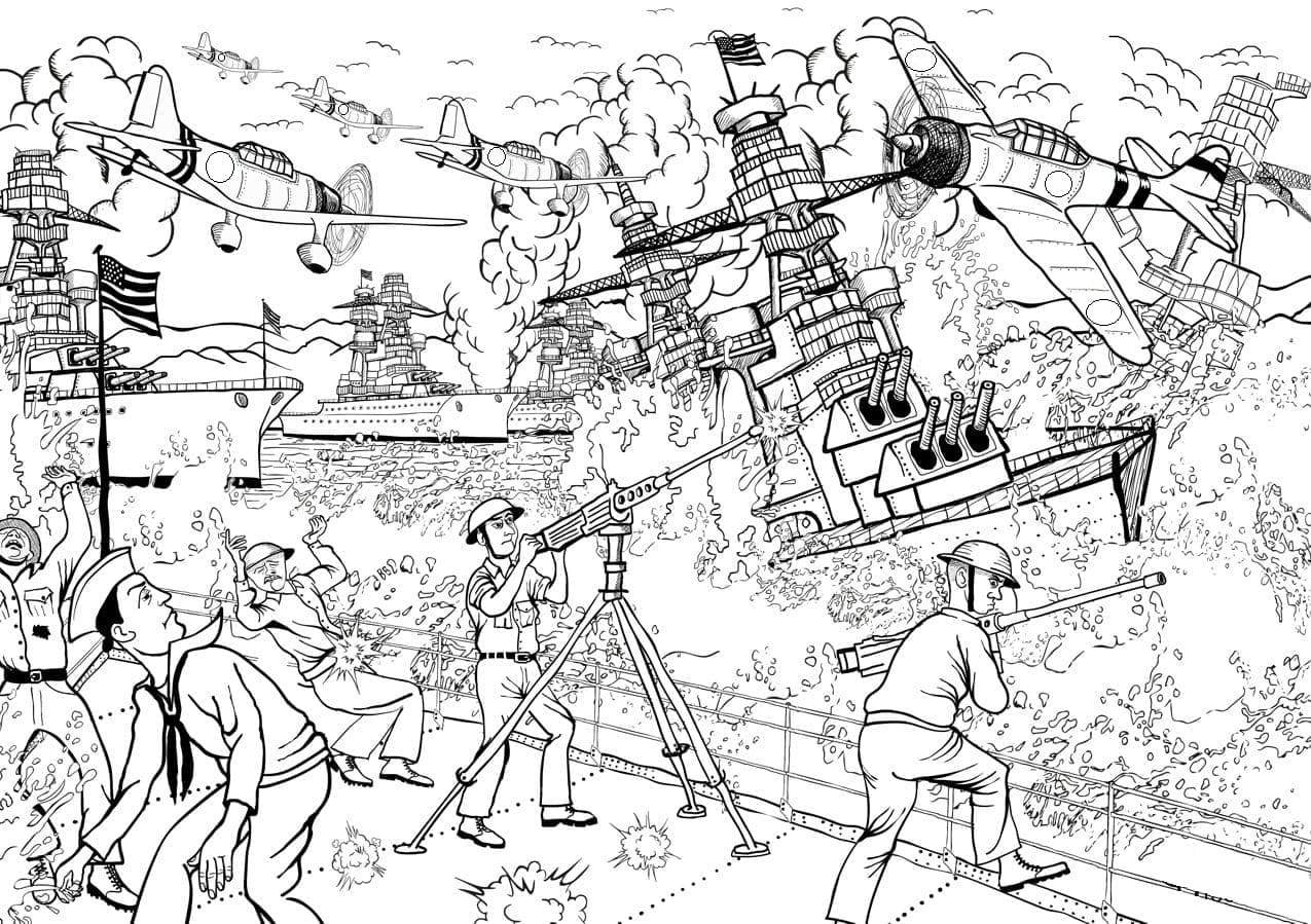 Pearl harbor battle coloring page