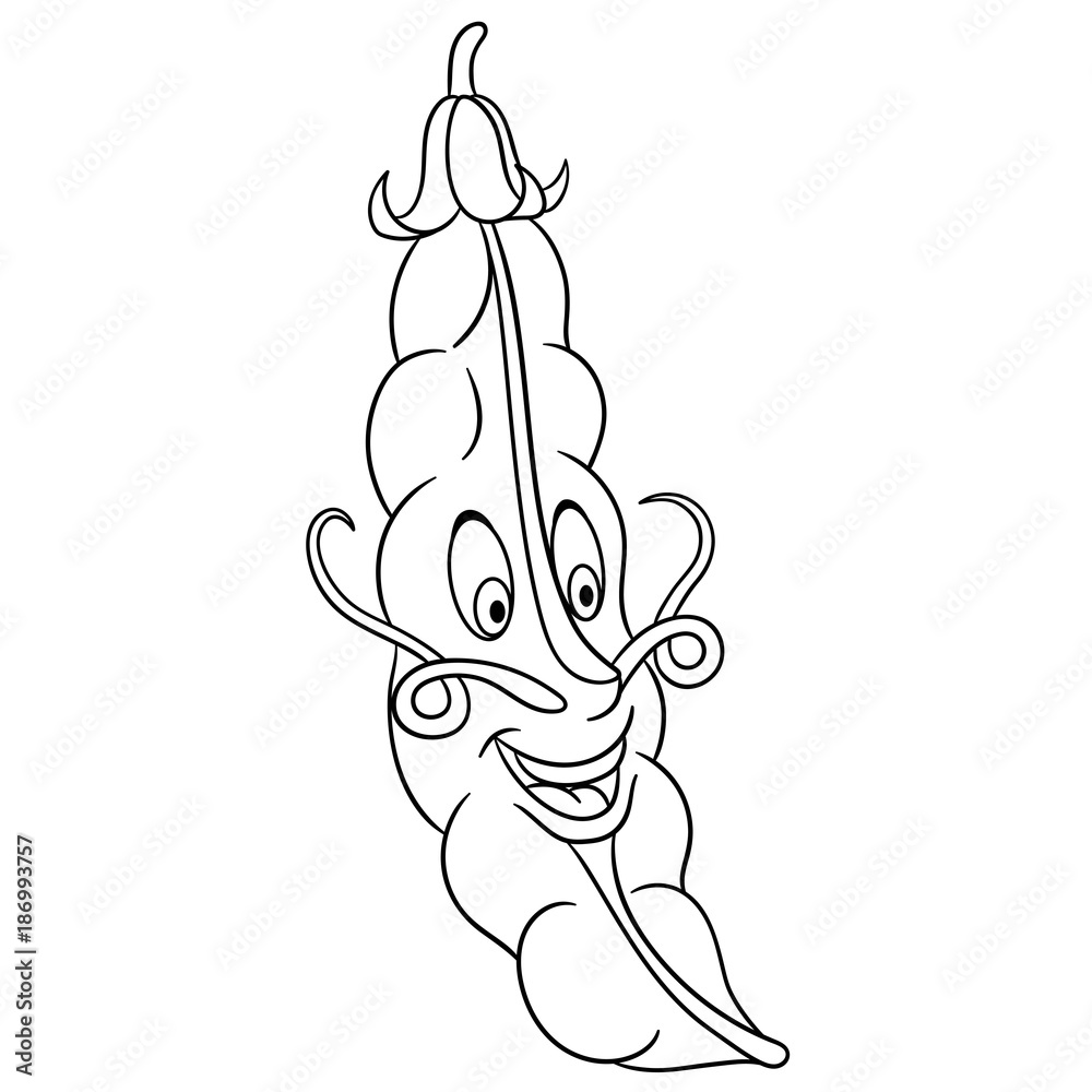 Coloring book coloring page cartoon peas character happy fruit symbol food icon freehand sketch drawing design element for kids t