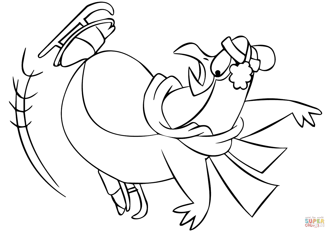 Cartoon penguin falling while ice skating coloring page free printable coloring pages