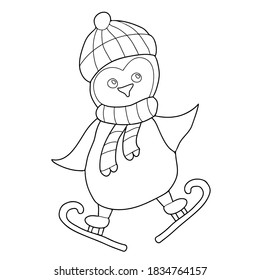 Coloring book children penguin ice skating stock vector royalty free