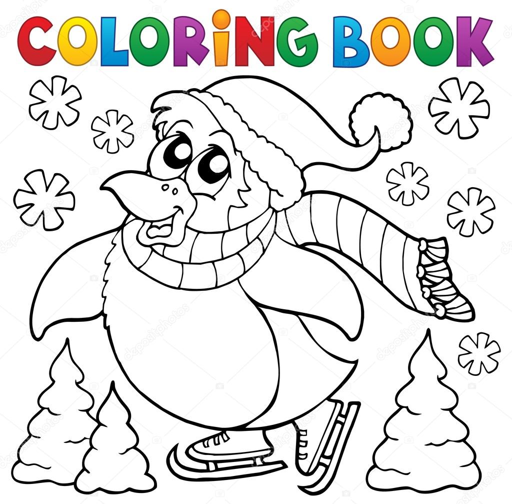 Coloring book happy skating penguin stock vector by clairev