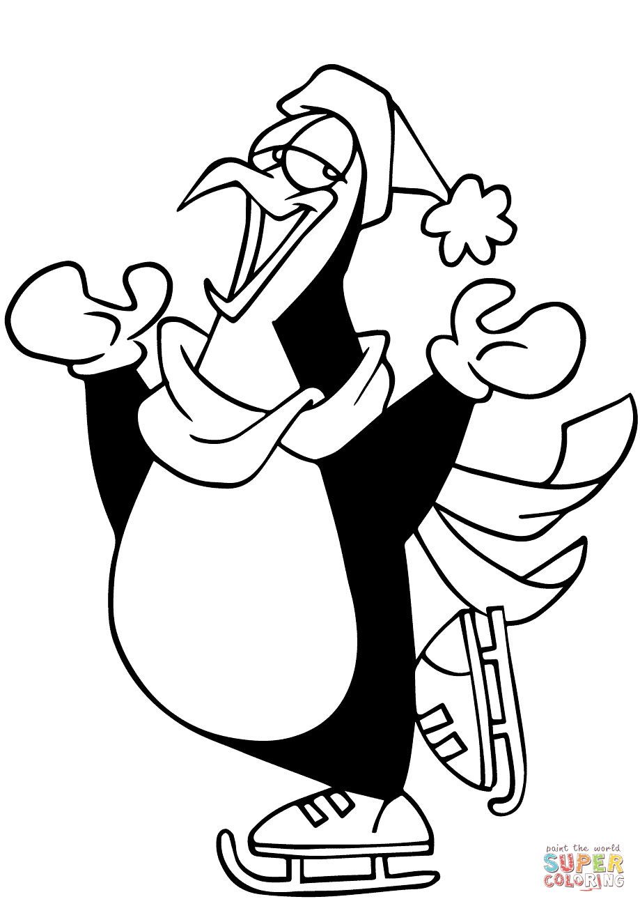 Penguin ice skating coloring page free printable coloring pages