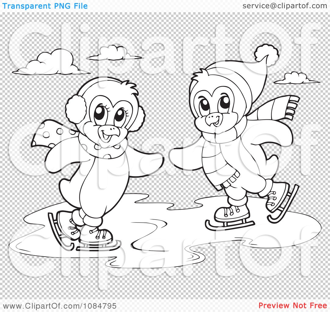 Clipart outlined penguins ice skating