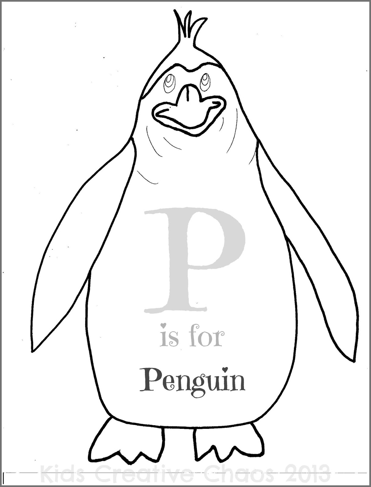 Penguin printable coloring pages letter p winter theme