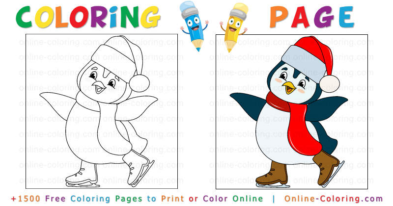 Penguin ice skating free online coloring page