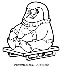 Coloring book penguin on sled stock vector royalty free