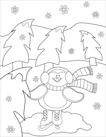 Cute penguin ice skating coloring page free printable coloring pages