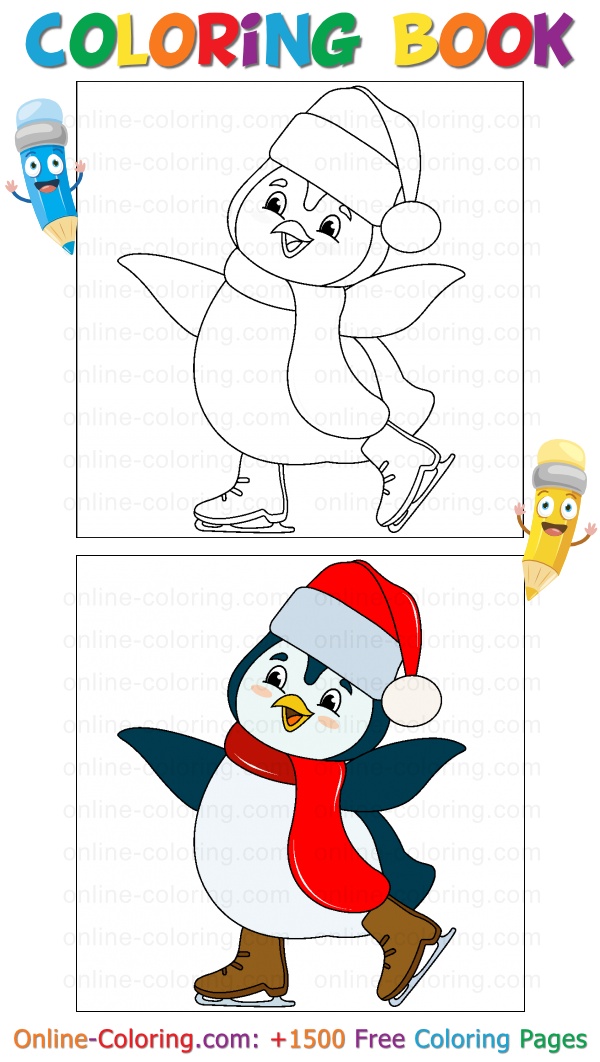 Penguin ice skating free online coloring page