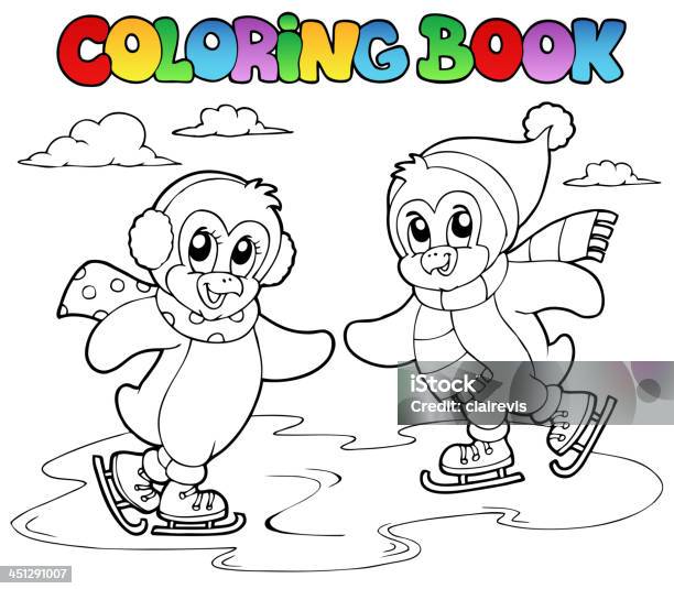 Coloring book skating penguins stock illustration