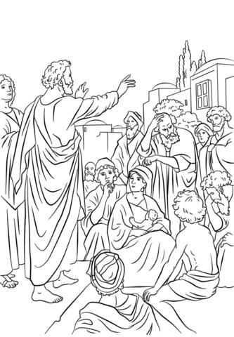 Peter preaching at pentecost coloring page free printable coloring pages
