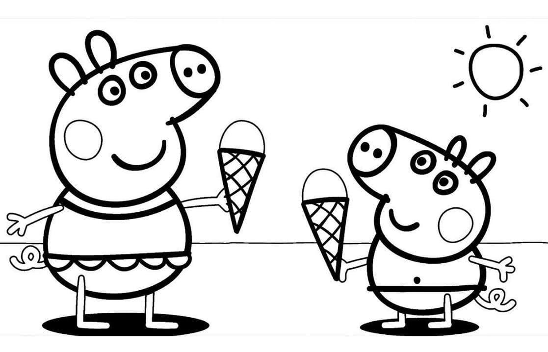 Peppa pig at beach coloring page