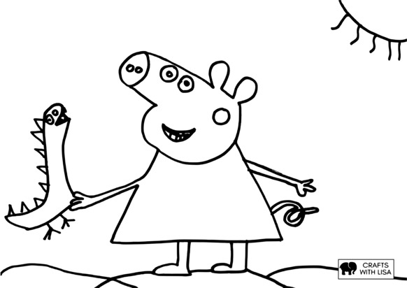 Peppa pig with dinosaur toy coloring page