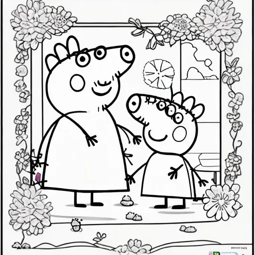Coloring sheets on peppa pig for kids with white bac