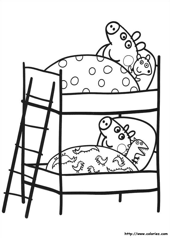 Peppa pig sleeping in his bed coloring page printable
