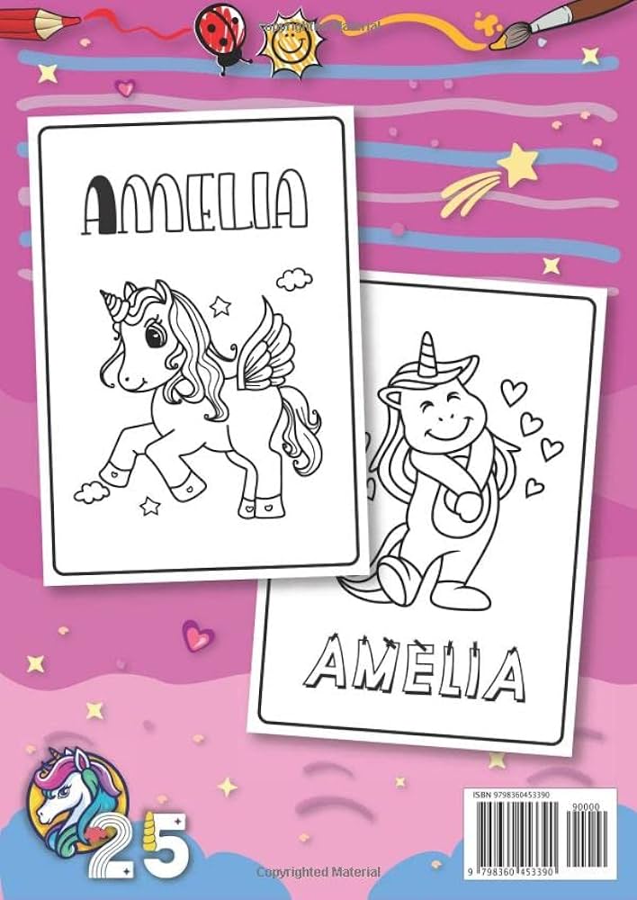 Amelia personalized coloring book for amelia theme unicorn birthday gift for girl daughter ages