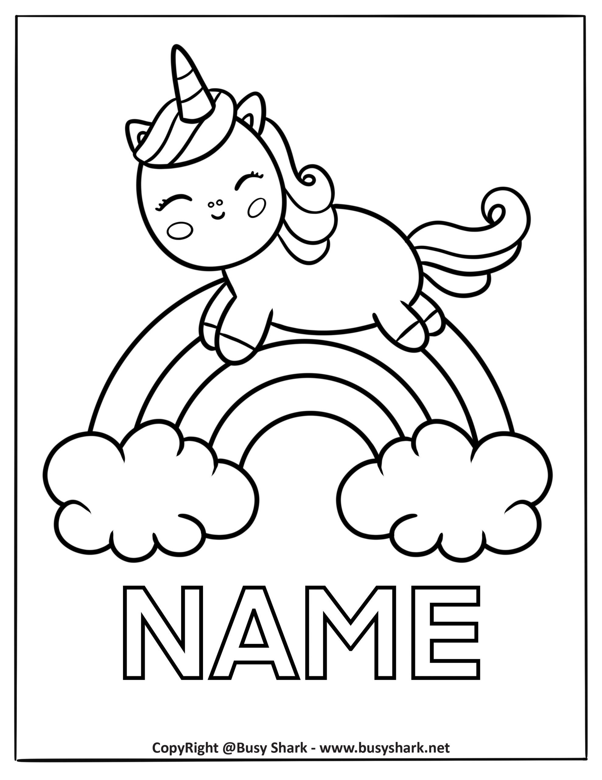 Unicorn editable name coloring pages free printable