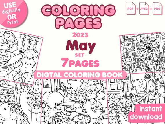 Charibo art may set digital coloring book printable coloring pages adult coloring sheet kids coloring sheet coloring template instant download