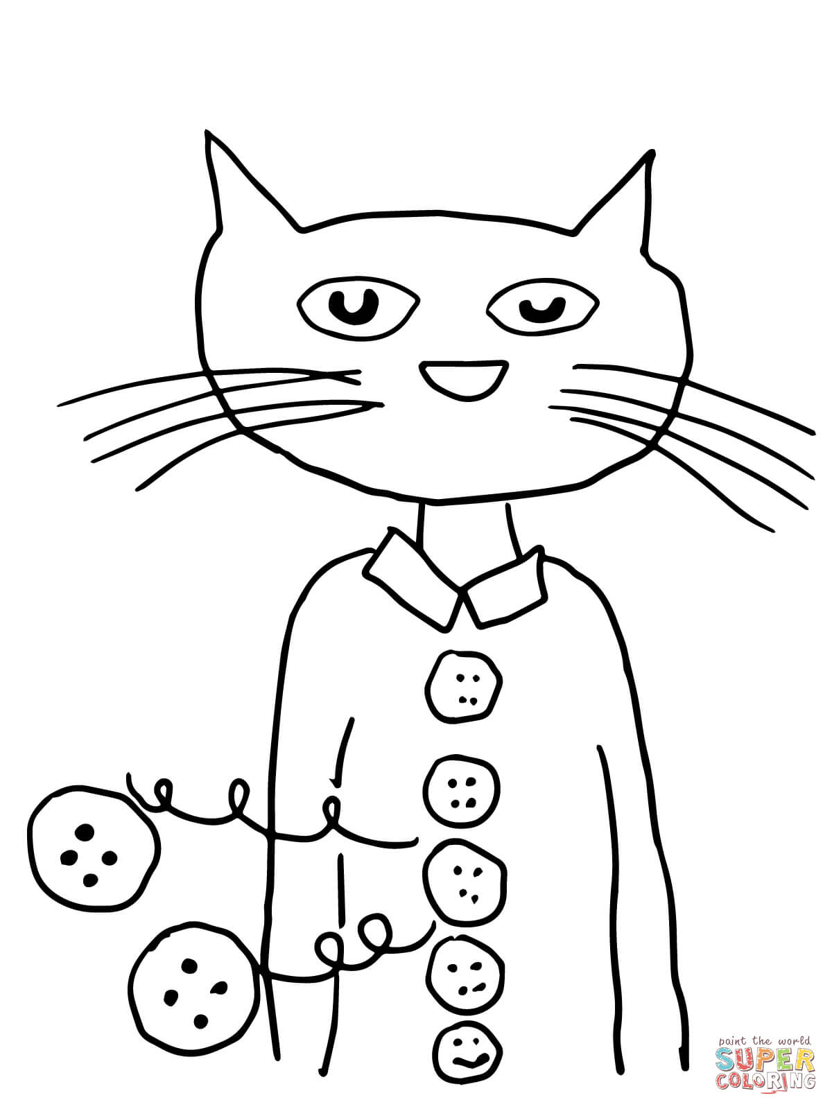 Pete the cat groovy buttons coloring page free printable coloring pages