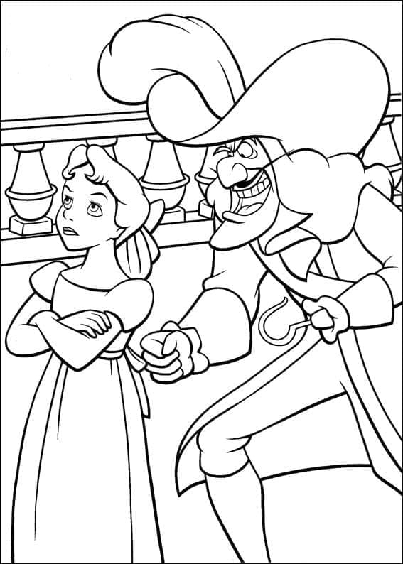 Wendy and captain hook coloring page