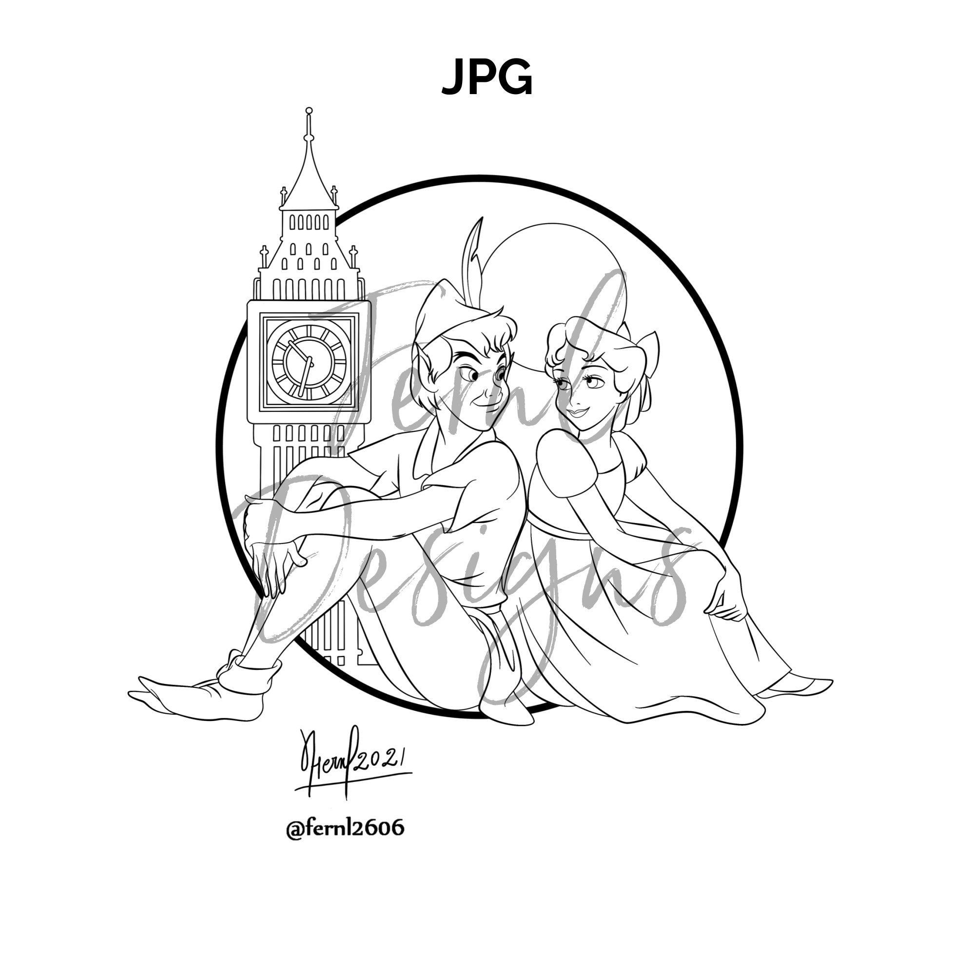 Peter pan wendy darling neverland stamp coloring page fan art clipart clip art line
