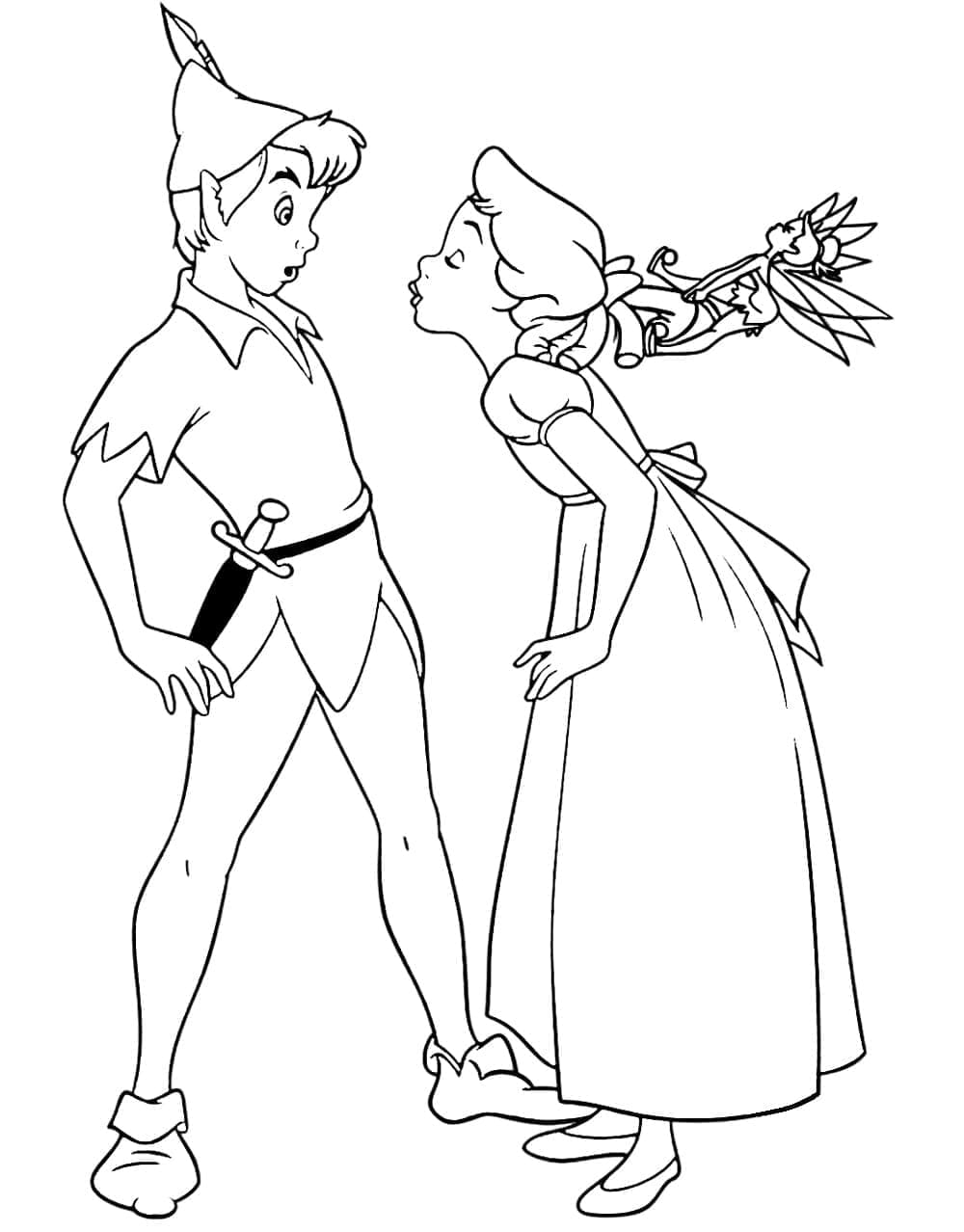 Peter pan wendy and tinker bell coloring page