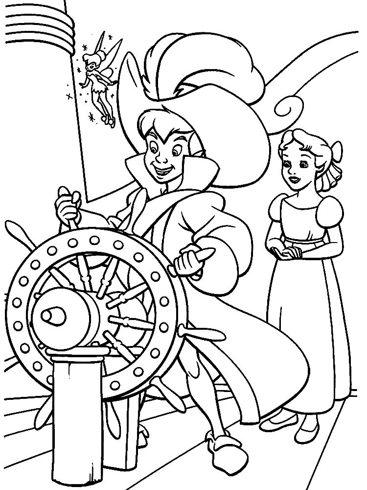 Peter pan and wendy on the ship coloring page