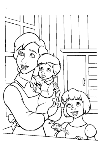 Mary darling michael and wendy coloring page disney coloring pages family coloring pages peter pan coloring pages