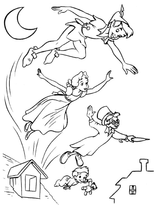 Characters from peter pan coloring page