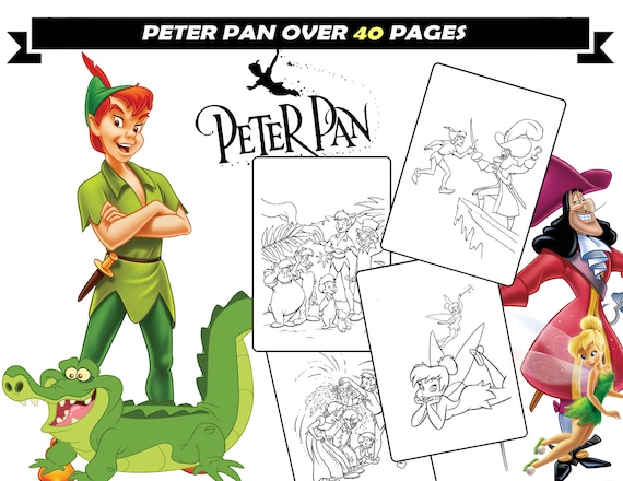 Tinker bell peter pan coloring book for kids printable sheets cartoon characters for coloring instant download activity for girls boys