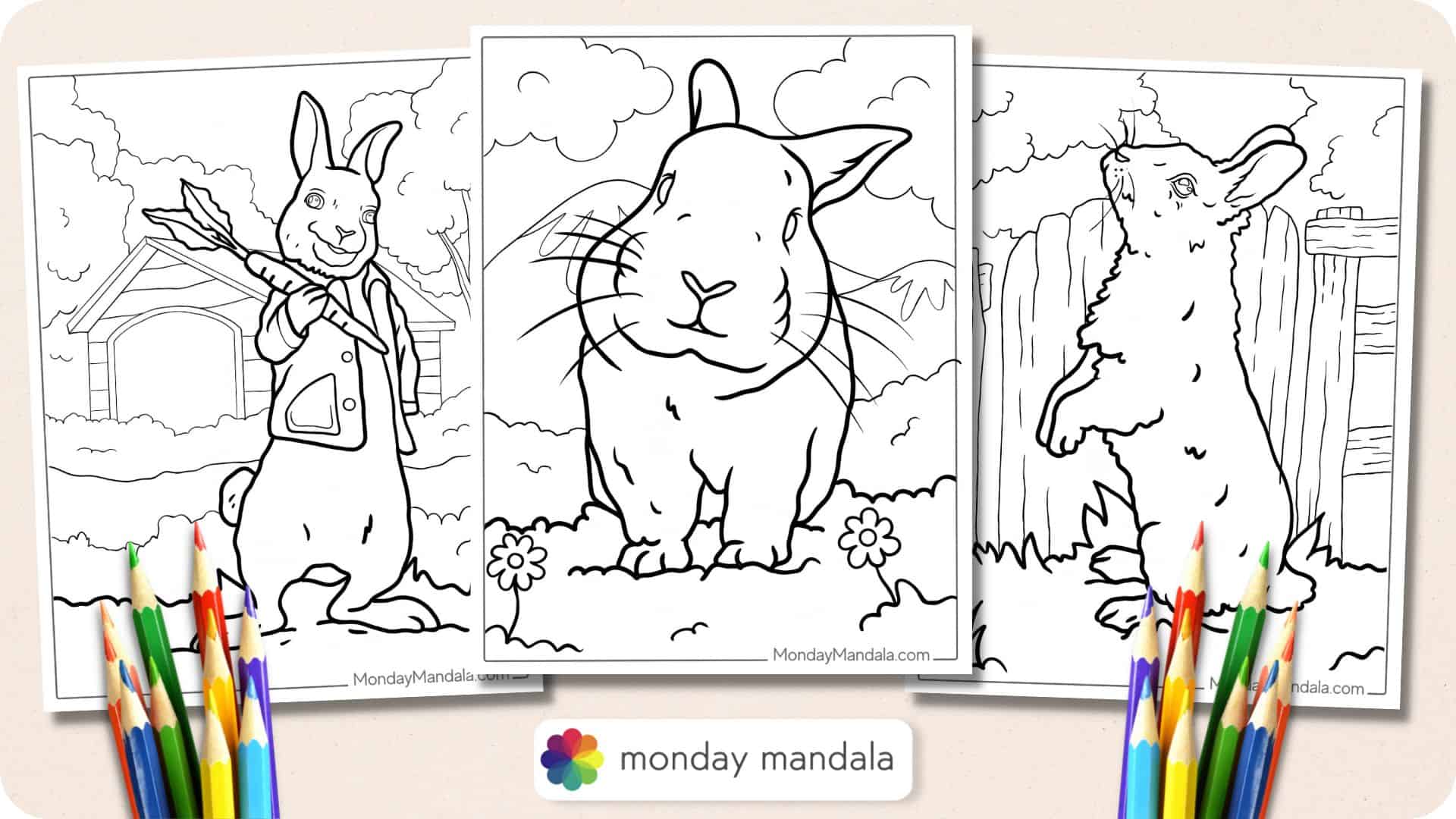 Rabbit coloring pages free pdf printables