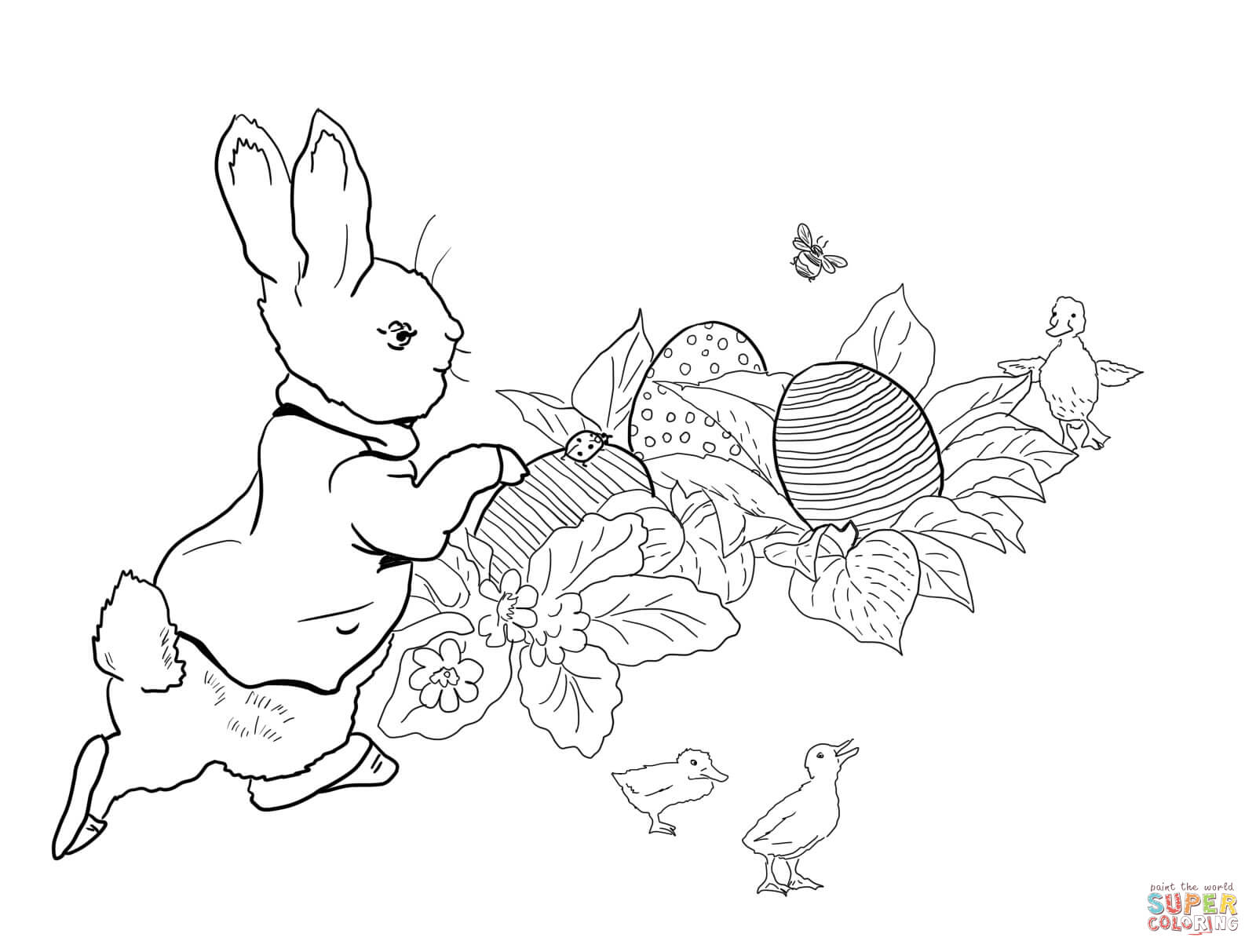 Peter rabbit easter egg hunt coloring page free printable coloring pages