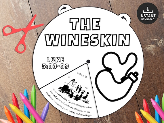 The parable of the wineskin coloring wheel printable bible activity watercolor kids bible lesson memory game sunday school instant download