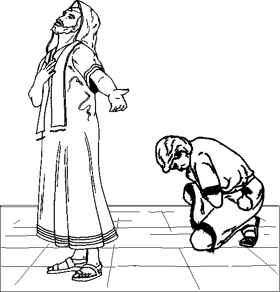 Printable coloring page of two men praying in the temple