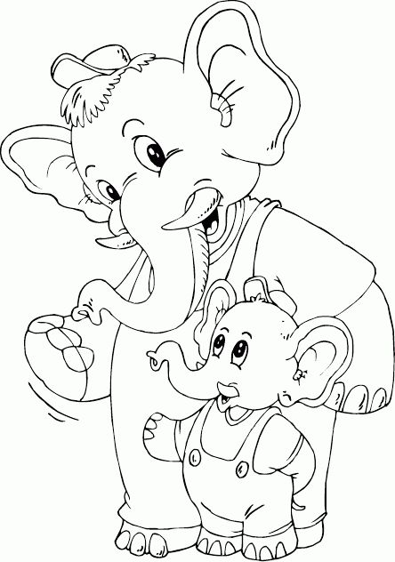 Elephant dad and son coloring page