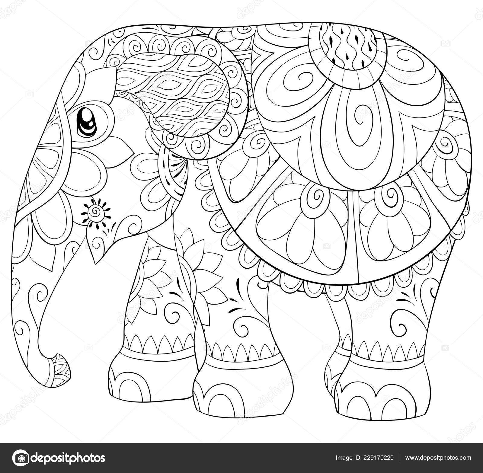 Un elefante de dibujos animados con adornos imagen para adultos para una actividad relajanteiluâ elephant coloring page mandala coloring pages mandala coloring