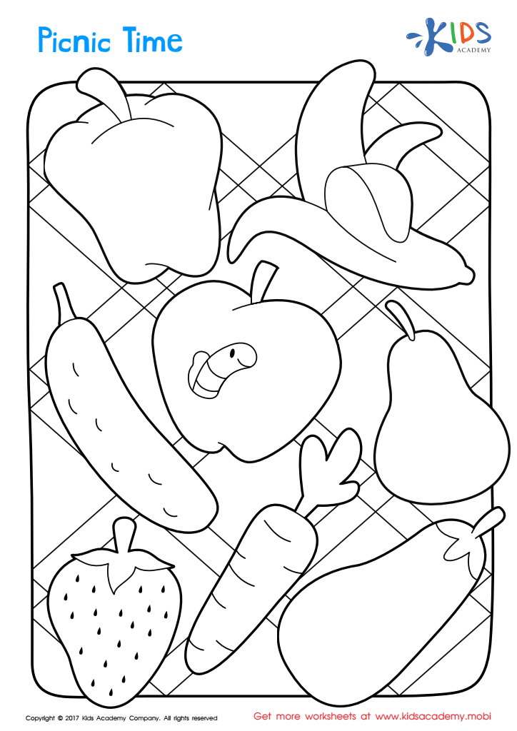 Picnic time coloring page free printable worksheet for kids