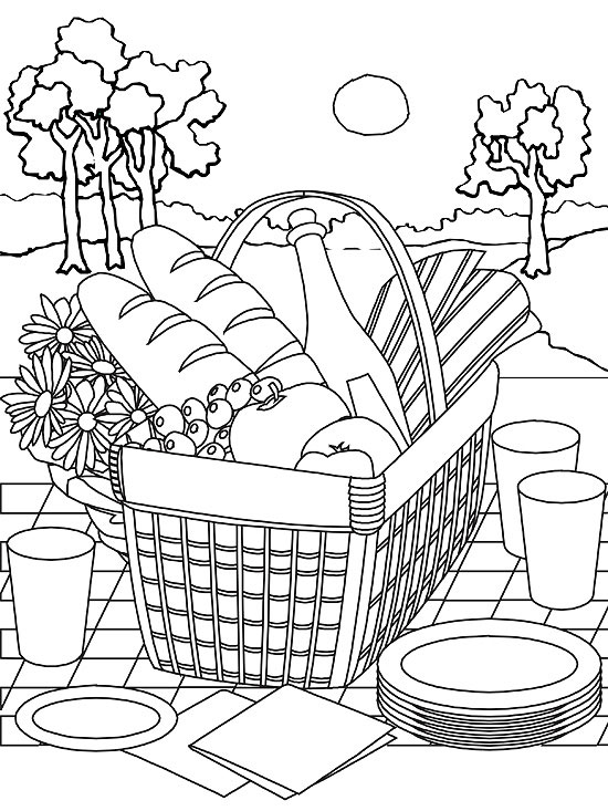Coloring pages color picnic basket coloring pages