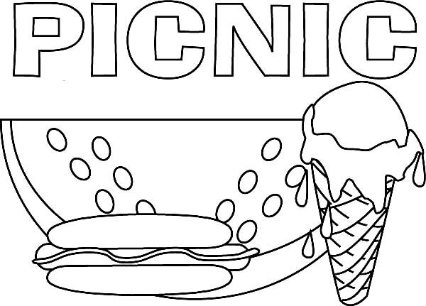 Delicious food for picnic coloring page