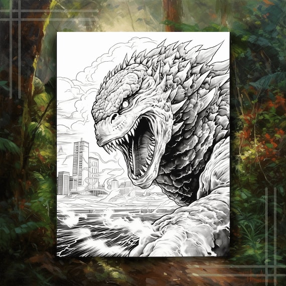 Inspired godzilla coloring pages and greyscale monster coloring pages download now