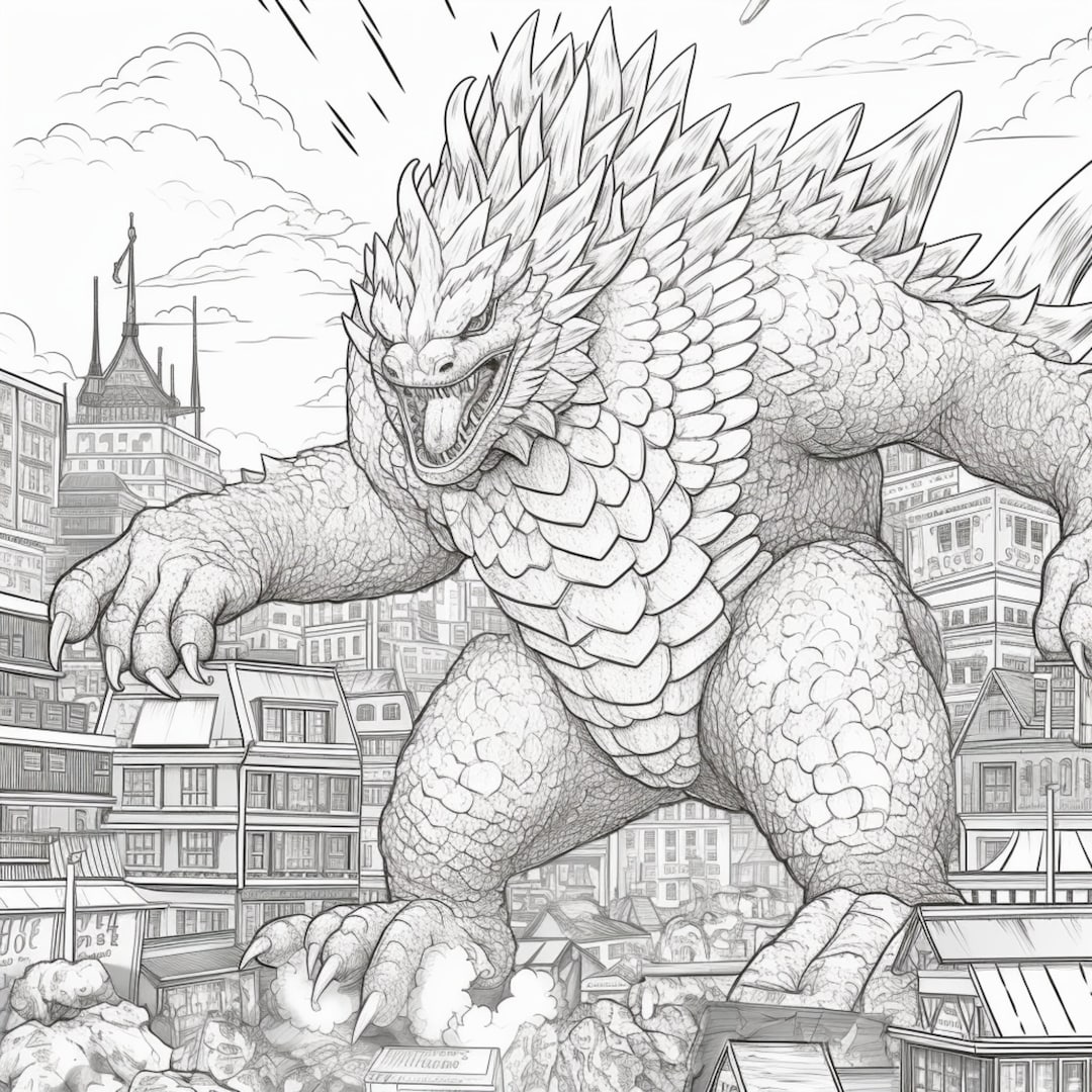Printable kaiju coloring pages for kids and adults digital download pdf