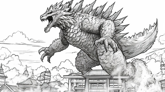 Premium ai image godzila coloring pages best of coloring pages for kids in the style of black and white sketch li