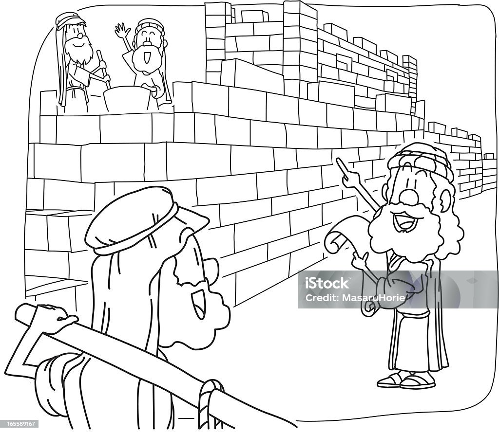 Nehemiah rebuilt the jerusalems walls for coloring stock illustration