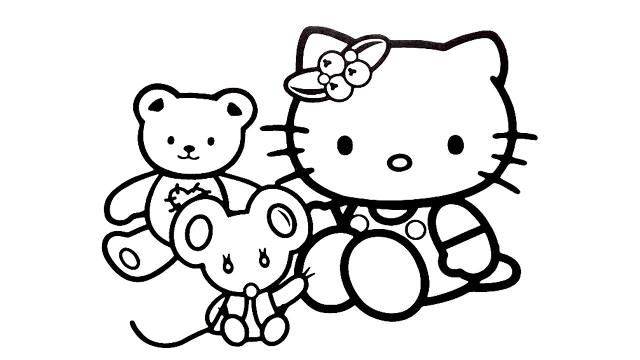 Coloring hello kitty and friends coloring book page cute hello kitty drawing for kids