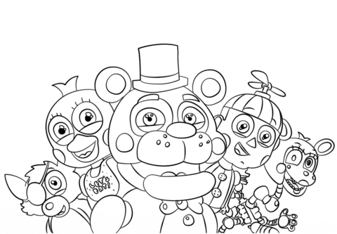 Five nights at freddys all characters coloring page free printable coloring pages