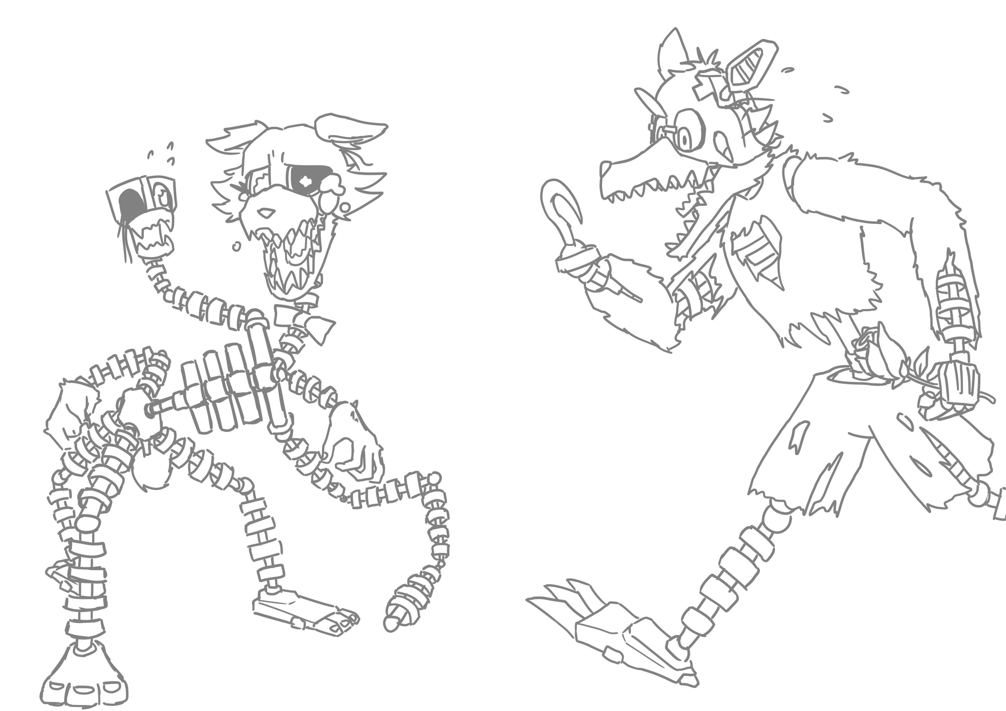Stylised mangle and withered foxy rfivenightsatfreddys